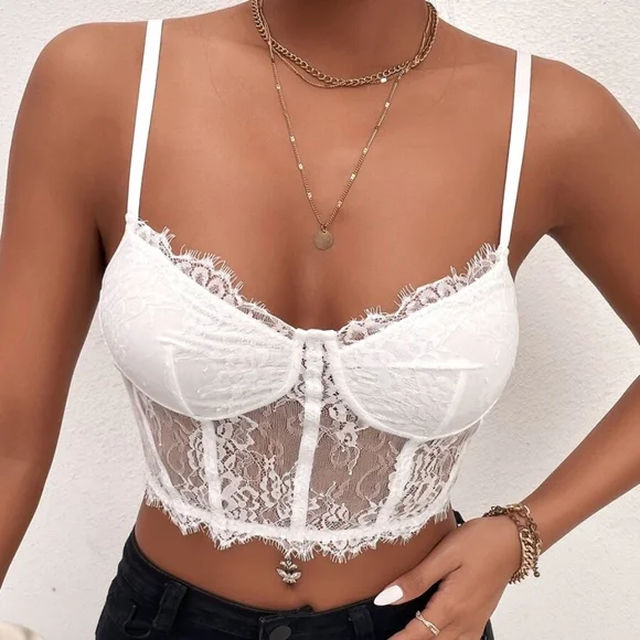 Boho Black Floral Lace Cropped Sexy Corset Cami Top - Picture 7 of 8